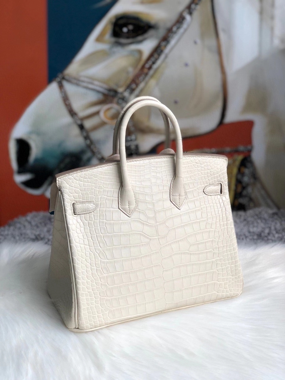 Hermès（爱马仕）Birkin 25cm Alligator matt 雾面鳄鱼 8L 奶油白 Beton 金扣 现货