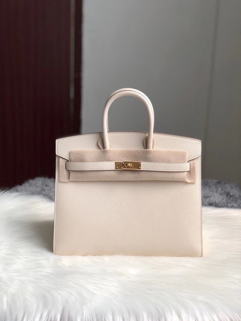 Hermès（爱马仕）Birkin 25cm Epsom 原厂掌纹皮 外缝 ck10 奶昔白 Craie 金扣 顶级手缝 定制
