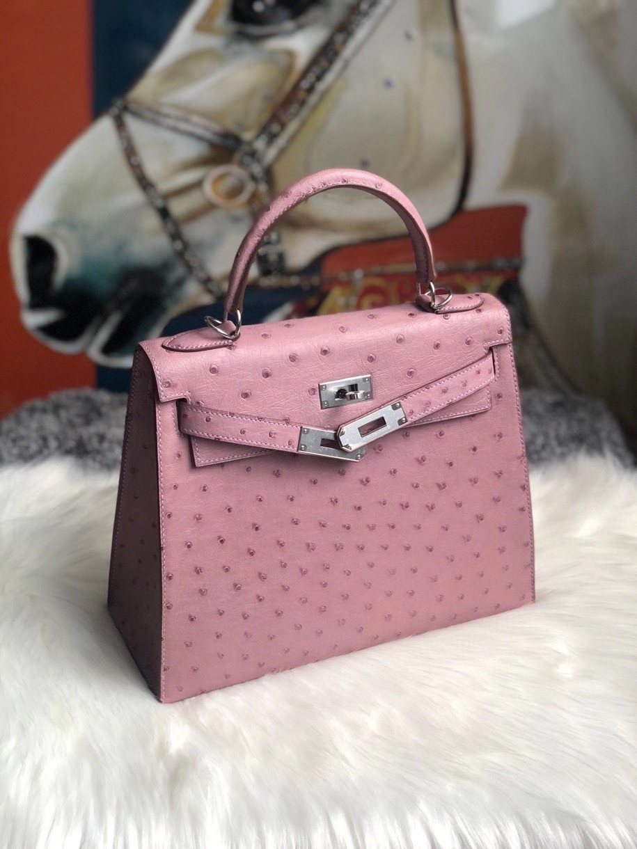 Hermès(爱马仕)Kelly 28cm Ostrich kk鸵鸟 薰衣草紫 银扣 现货-拉尔森鳄鱼皮具定制 - 爱马仕包包官网 Hermès(爱马仕)Kelly 28cm Ostrich kk鸵鸟 薰衣草紫 银扣 现货