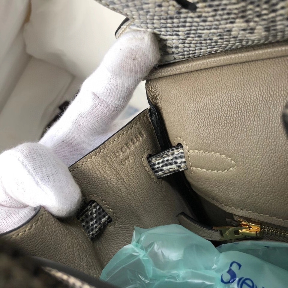 Hermès(爱马仕)Birkin 25cm Lizard 进口亮面蜥蜴 01原色 小喜马拉雅色 金扣 顶级手缝 现货-拉尔森鳄鱼皮具定制 - 爱马仕包包官网 Hermès(爱马仕)Birkin 25cm Lizard 进口亮面蜥蜴 01原色 小喜马拉雅色 金扣 顶级手缝 现货