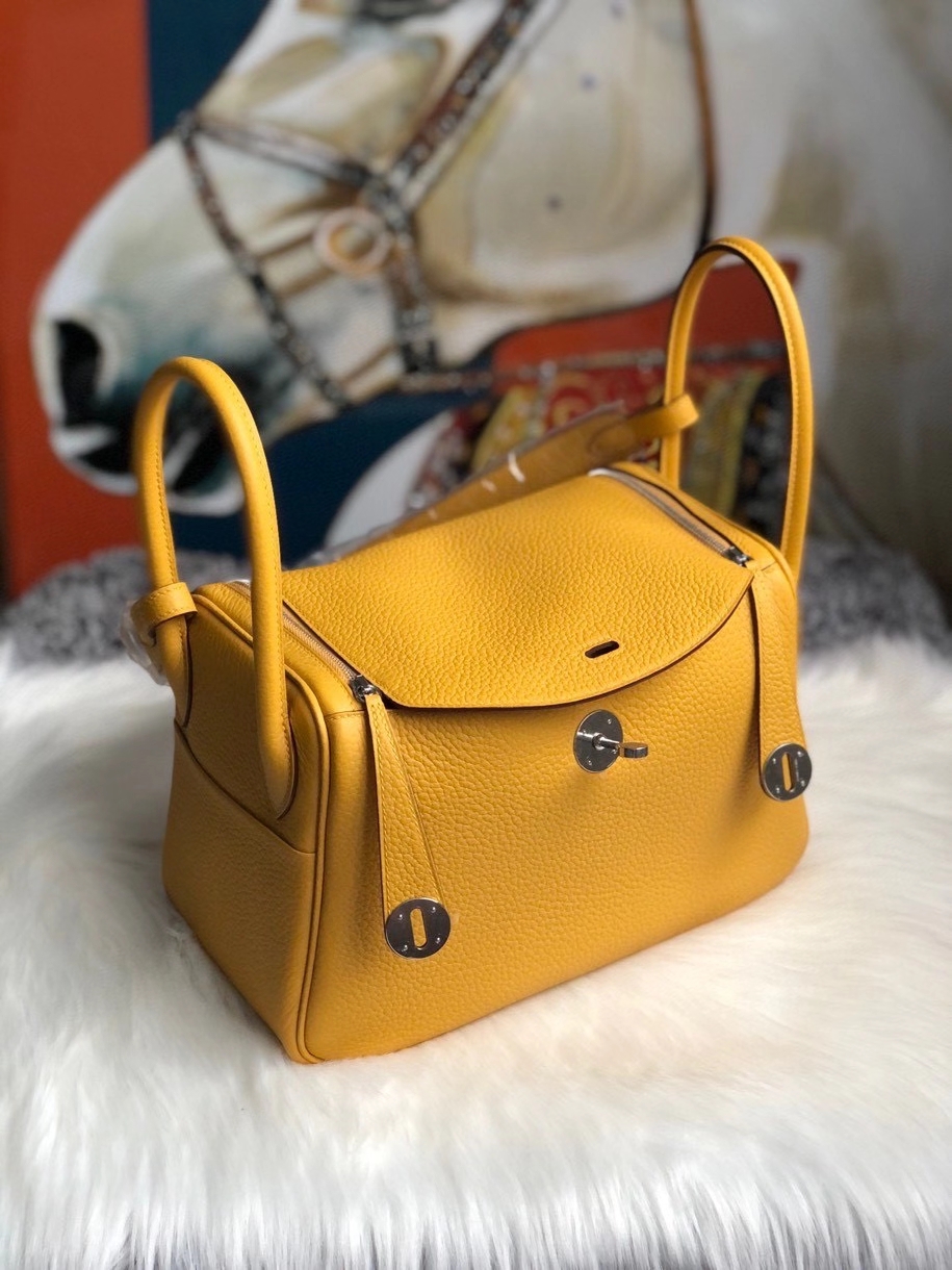 Hermès（爱马仕）Lindy 26cm 原厂御用大牛皮  9Ｄ 琥珀黄 Amber  银扣 顶级手缝 现货