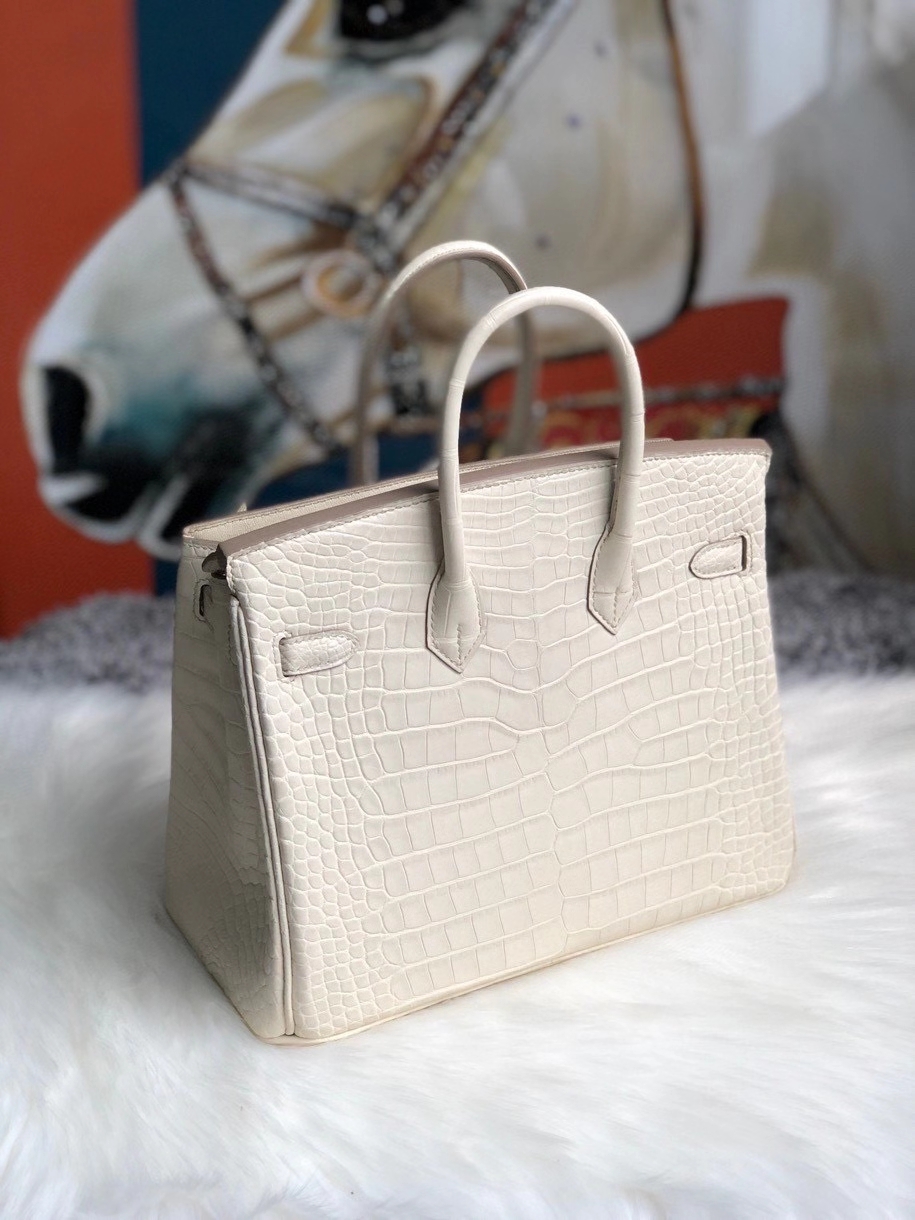 Hermès（爱马仕）Birkin 25cm Alligator matt 雾面鳄鱼 8L 奶油白 Beton 金扣 现货