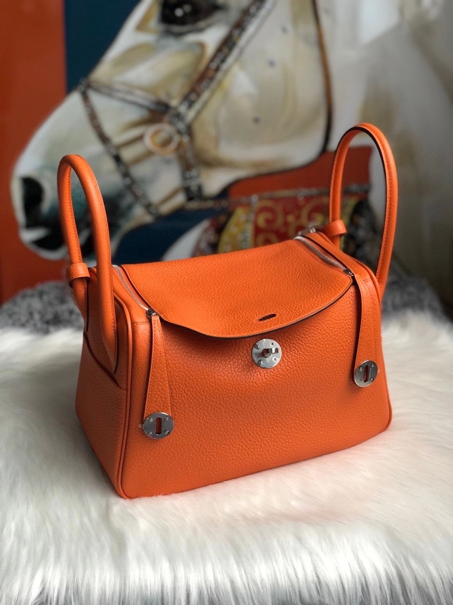 Hermès（爱马仕）Lindy 26cm 原厂御用大牛皮 93 橙色 Orange 银扣 顶级手缝 现货