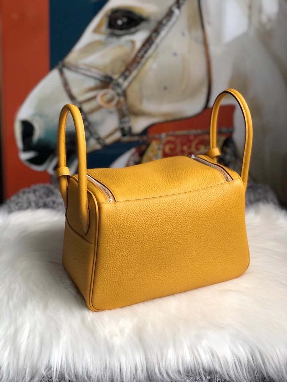 Hermès（爱马仕）Lindy 26cm 原厂御用大牛皮  9Ｄ 琥珀黄 Amber  银扣 顶级手缝 现货