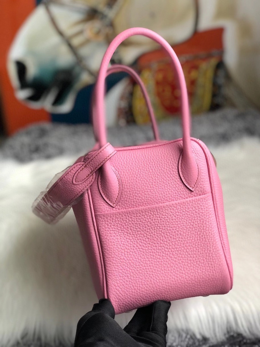 Hermès（爱马仕）Lindy 26cm 原厂御用大牛皮 樱花粉内皮奶昔白 银扣 顶级手缝 定制