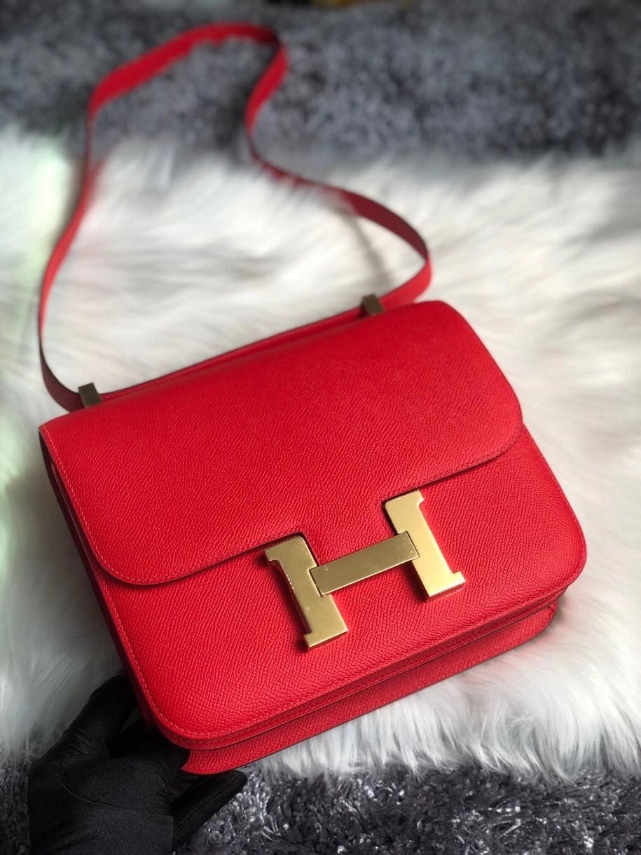 Hermès（爱马仕）Constance 24cm Epsom 原厂掌纹皮 Q5 国旗红 金扣  超薄油边 顶级手缝