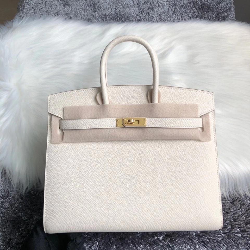 Hermès（爱马仕）Birkin 25cm Epsom 原厂掌纹皮 外缝 ck10 奶昔白 Craie 金扣 顶级手缝 定制
