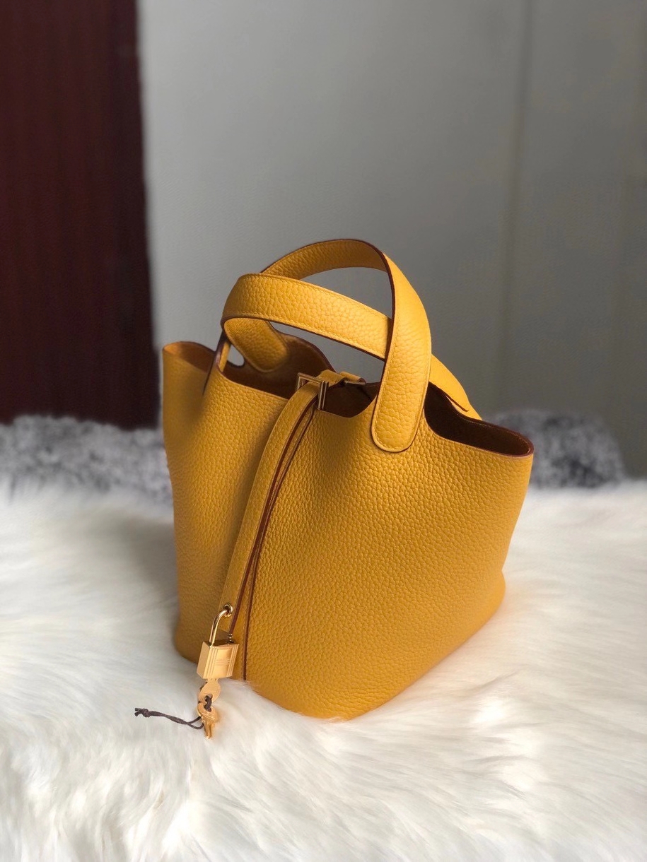 Hermès（爱马仕）Picotin 18cm 原厂御用大牛皮 9D 琥珀黄 Ambre 金扣  顶级手缝