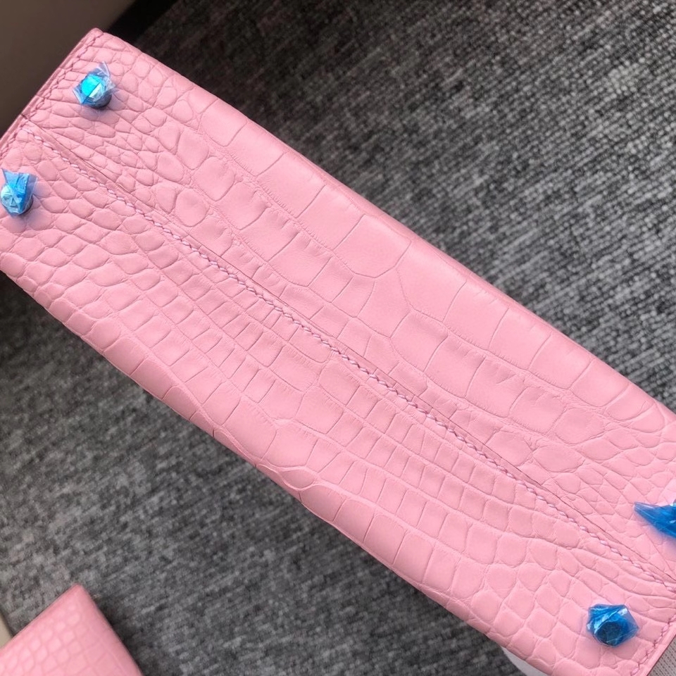 Hermès（爱马仕）Mini kelly ll alligator matt 雾面鳄鱼 5p 樱花粉 银扣 顶级手缝