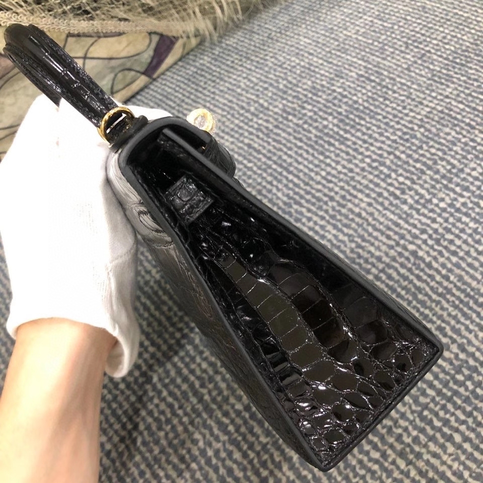 Hermès（爱马仕）Mini kelly ll alligator shiny 亮面鳄鱼 ck89 黑色 Noir 金扣 顶级手缝