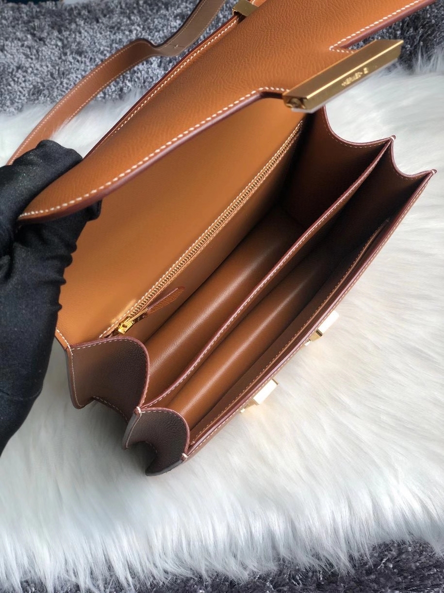 Hermès（爱马仕）Constance 24cm Epsom 原厂掌纹皮  ck37 金棕色 金扣  超薄油边 顶级手缝