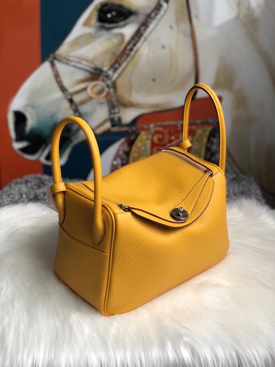 Hermès（爱马仕）Lindy 26cm 原厂御用大牛皮  9Ｄ 琥珀黄 Amber  银扣 顶级手缝 现货