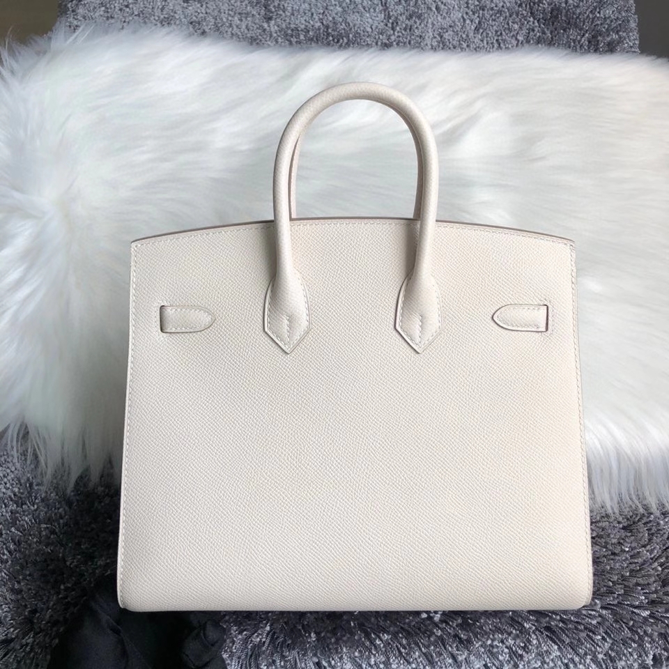 Hermès（爱马仕）Birkin 25cm Epsom 原厂掌纹皮 外缝 ck10 奶昔白 Craie 金扣 顶级手缝 定制