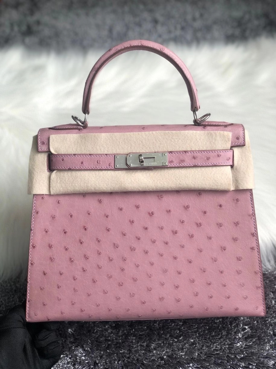 Hermès（爱马仕）Kelly 28cm Ostrich kk鸵鸟 薰衣草紫 银扣 现货