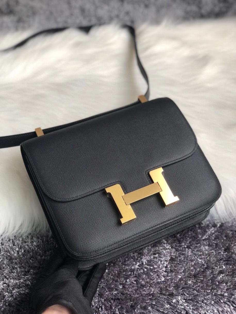 Hermès（爱马仕）Constance 24cm Epsom 原厂掌纹皮 ck89 黑色 Noir  金扣 最最最新