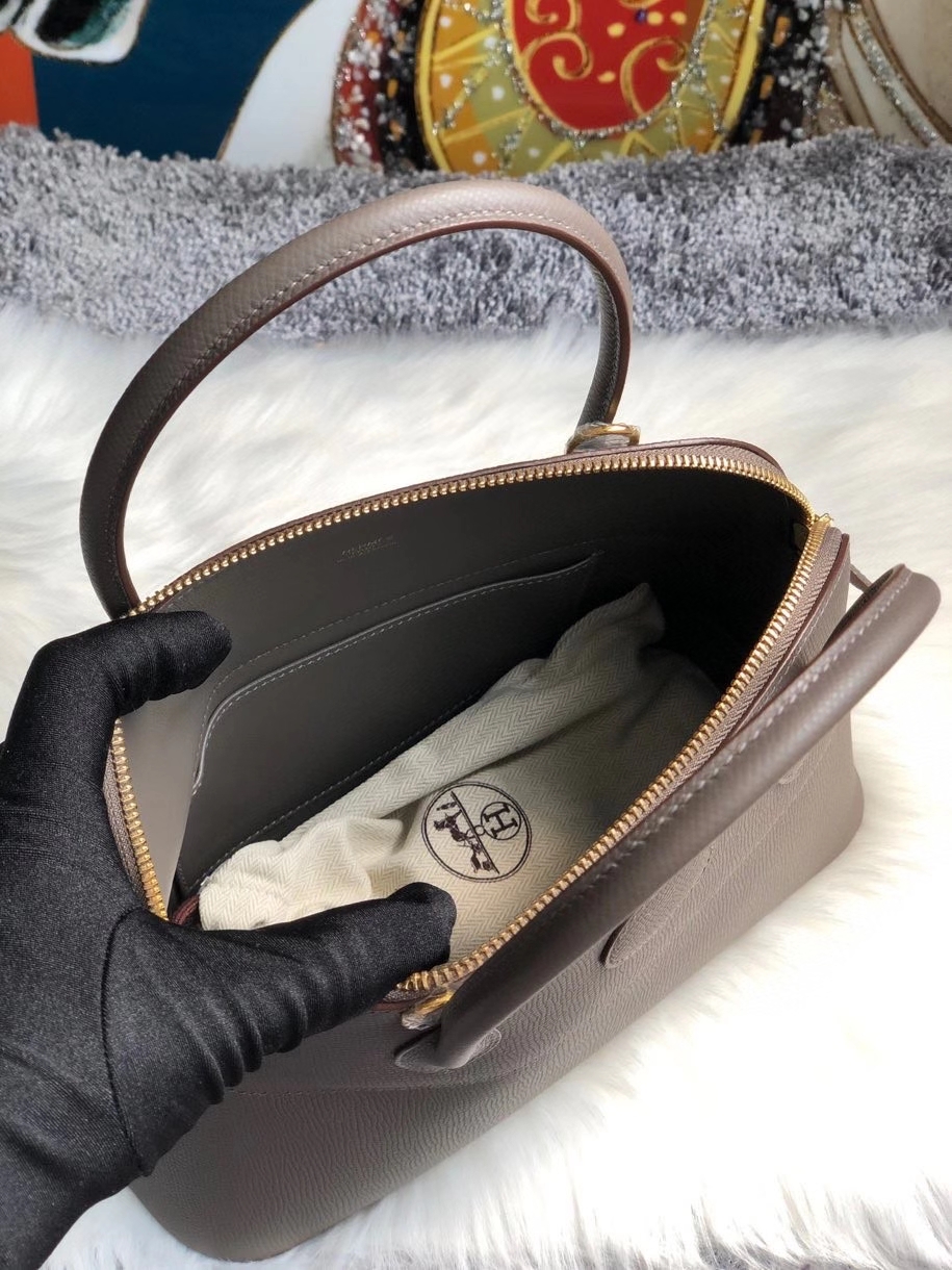 Hermès（爱马仕）Bolide 27cm Epsom 原厂掌纹皮 8F 锡器灰 Etain 金扣 顶级手缝