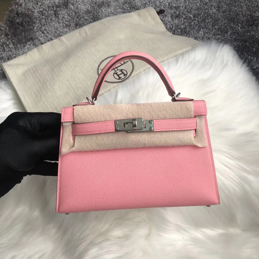 Hermès（爱马仕）Mini Kelly 迷你凯莉 epsom 原厂御用掌纹皮 1Q奶昔粉 蜡线全缝 银扣 2代 19cm