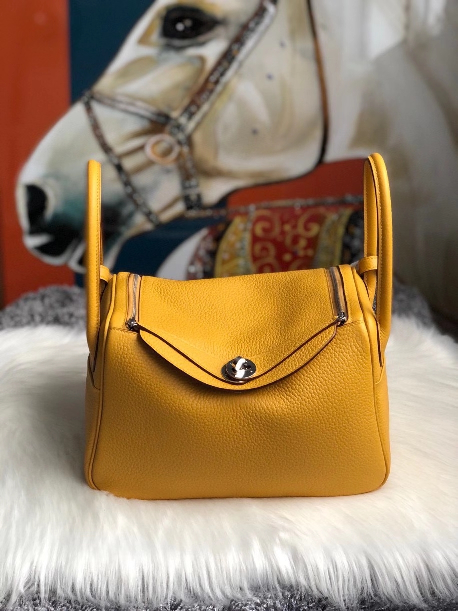 Hermès（爱马仕）Lindy 26cm 原厂御用大牛皮  9Ｄ 琥珀黄 Amber  银扣 顶级手缝 现货