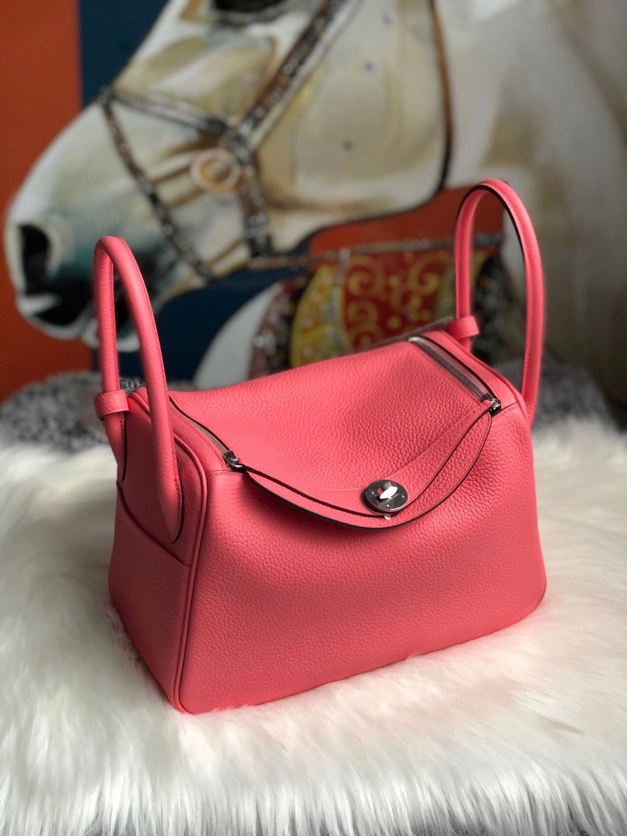 Hermès（爱马仕）Lindy 26cm 原厂御用大牛皮  8w 唇膏粉 rose azalee  银扣 顶级手缝 现货