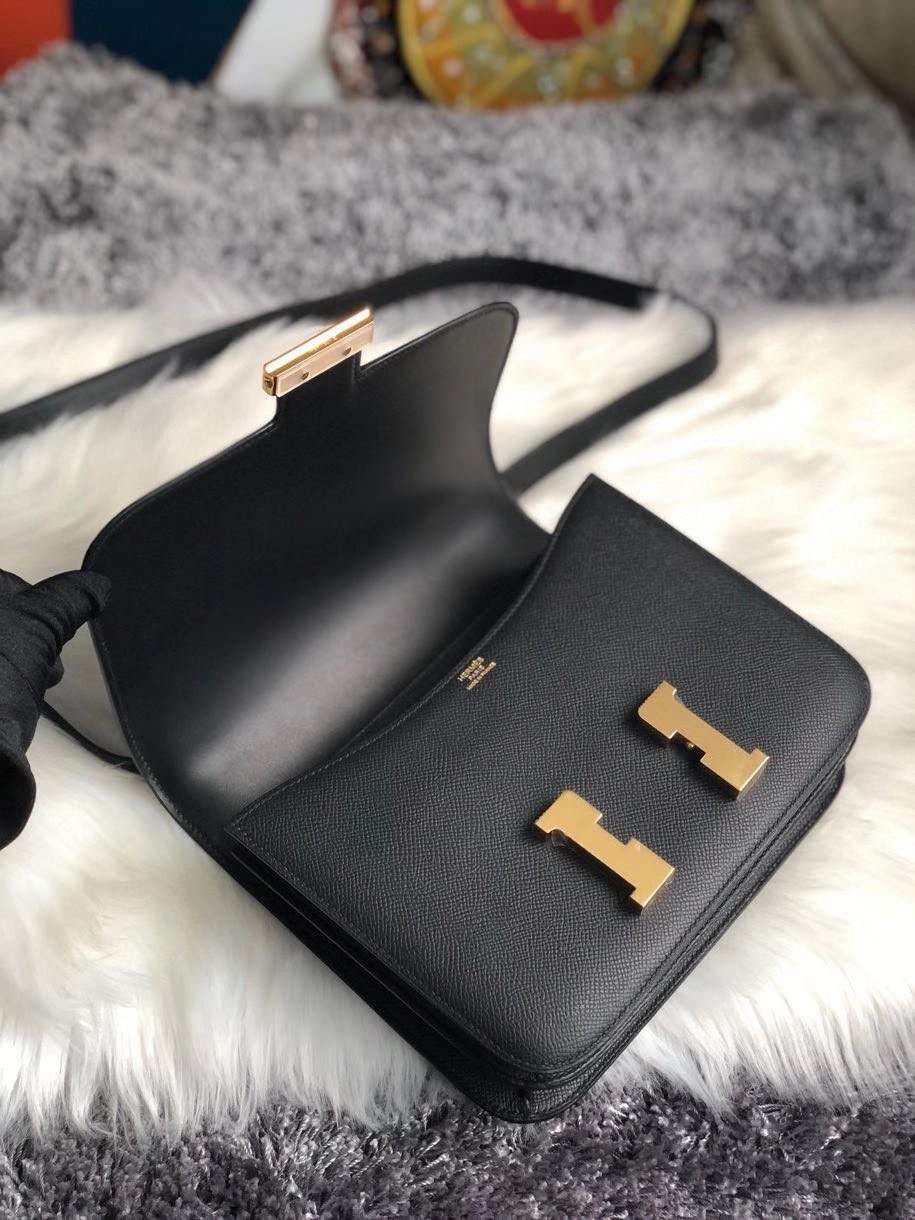 Hermès（爱马仕）Constance 24cm Epsom 原厂掌纹皮 ck89 黑色 Noir  金扣 最最最新