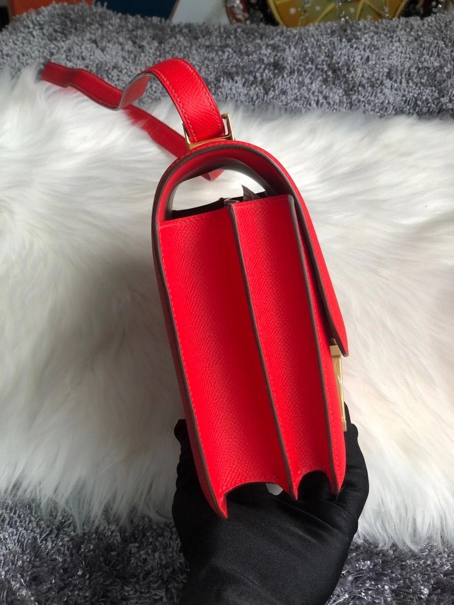 Hermès（爱马仕）Constance 24cm Epsom 原厂掌纹皮 Q5 国旗红 金扣  超薄油边 顶级手缝