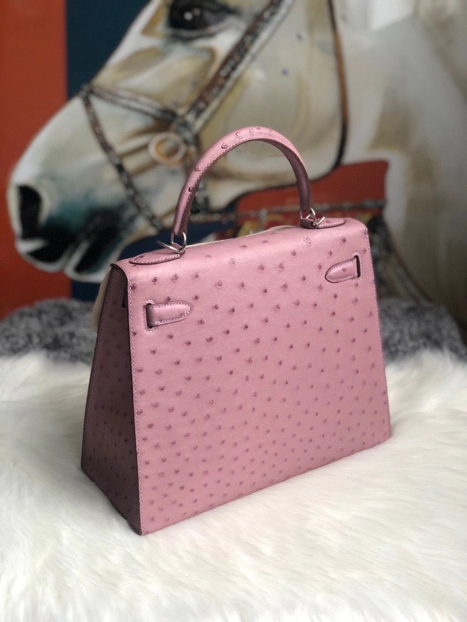 Hermès（爱马仕）Kelly 28cm Ostrich kk鸵鸟 薰衣草紫 银扣 现货
