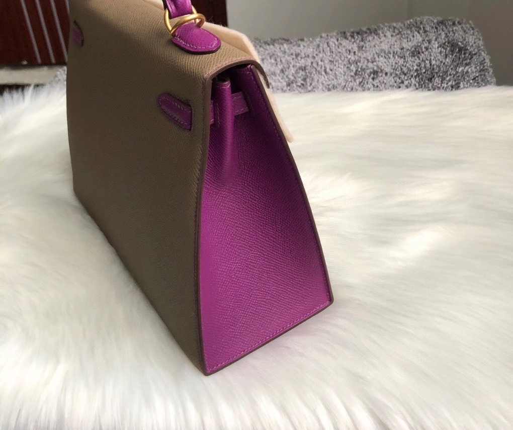 Hermès(爱马仕)Kelly 25cm Epsom 原厂掌纹皮 ck18 大象灰 拼 p9 海葵紫 拉丝金扣 马蹄印 现货-拉尔森鳄鱼皮具定制 - 爱马仕包包官网 Hermès(爱马仕)Kelly 25cm Epsom 原厂掌纹皮 ck18 大象灰 拼 p9 海葵紫 拉丝金扣 马蹄印 现货