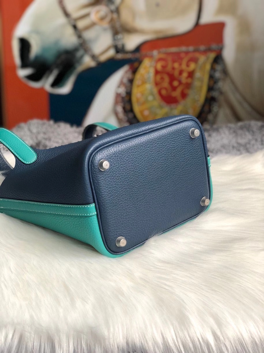 Hermès（爱马仕）Picotin 菜篮包 18cm S4深邃蓝拼 z6孔雀绿 银扣