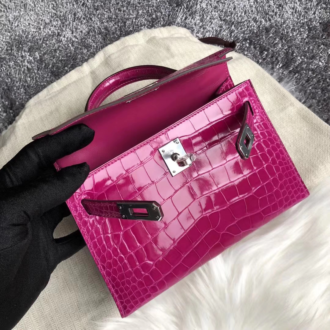 Hermès（爱马仕）Kelly 2代 19cm shiny alligator crocodile J5天方夜谭粉紫 亮面 美洲鳄