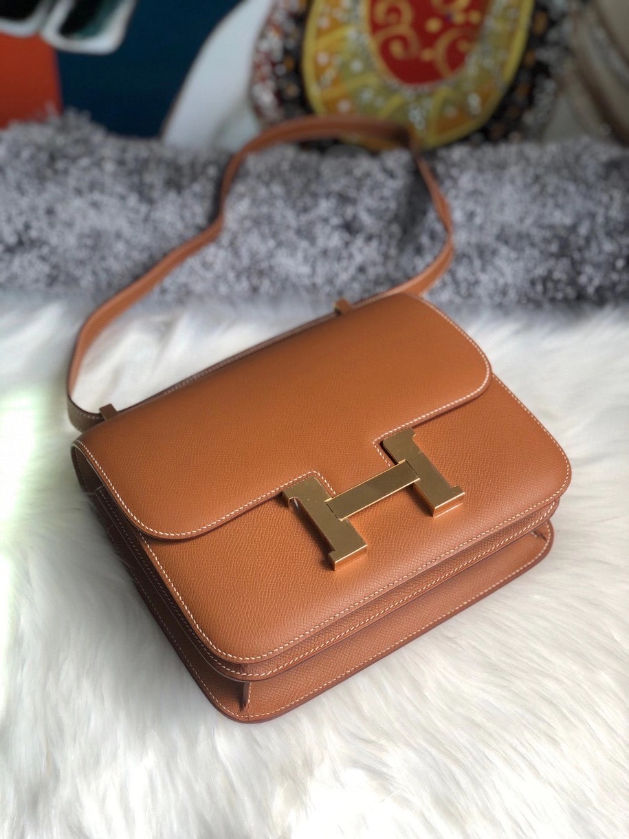 Hermès（爱马仕）Constance 24cm Epsom 原厂掌纹皮  ck37 金棕色 金扣  超薄油边 顶级手缝