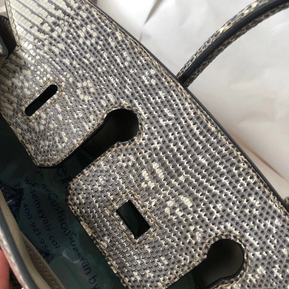 Hermès（爱马仕）Birkin 25cm Lizard 进口亮面蜥蜴 01原色 小喜马拉雅色 金扣 顶级手缝 现货