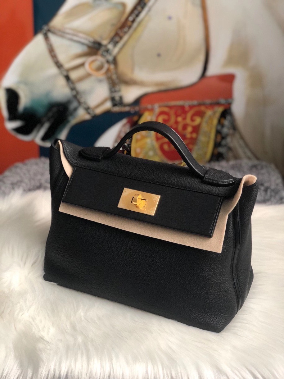 Hermès(爱马仕)Hermes 2424 29cm ck89 黑色 Noir 金扣 顶级手缝-拉尔森鳄鱼皮具定制 - 爱马仕包包官网 Hermès(爱马仕)Hermes 2424 29cm ck89 黑色 Noir 金扣 顶级手缝