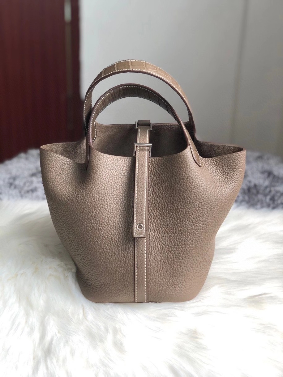 Hermès（爱马仕）Picotin 18cm ck18 大象灰拼手腕大象灰鳄鱼  金扣 顶级手缝