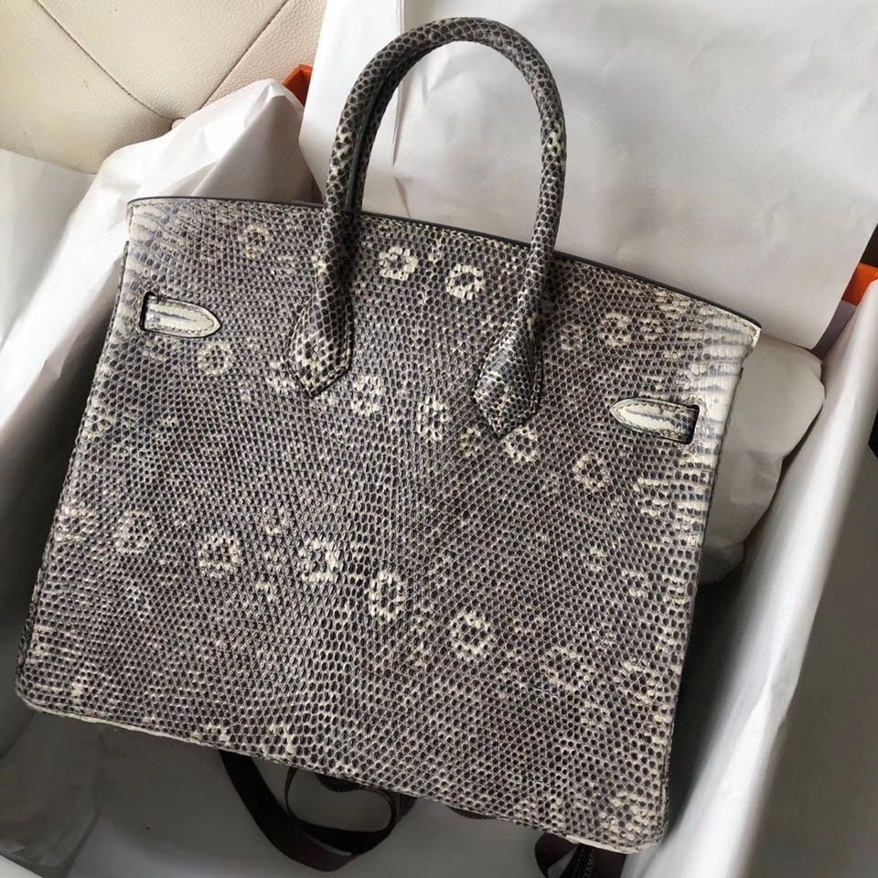 Hermès（爱马仕）Birkin 25cm Lizard 进口亮面蜥蜴 01原色 小喜马拉雅色 金扣 顶级手缝 现货