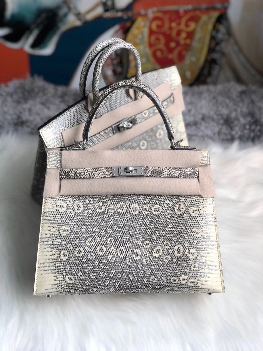Hermès(爱马仕)Kelly 25cm Lizard 进口亮面蜥蜴 01原色 小喜马拉雅色 银扣 顶级手缝 现货-拉尔森鳄鱼皮具定制 - 爱马仕包包官网 Hermès(爱马仕)Kelly 25cm Lizard 进口亮面蜥蜴 01原色 小喜马拉雅色 银扣 顶级手缝 现货