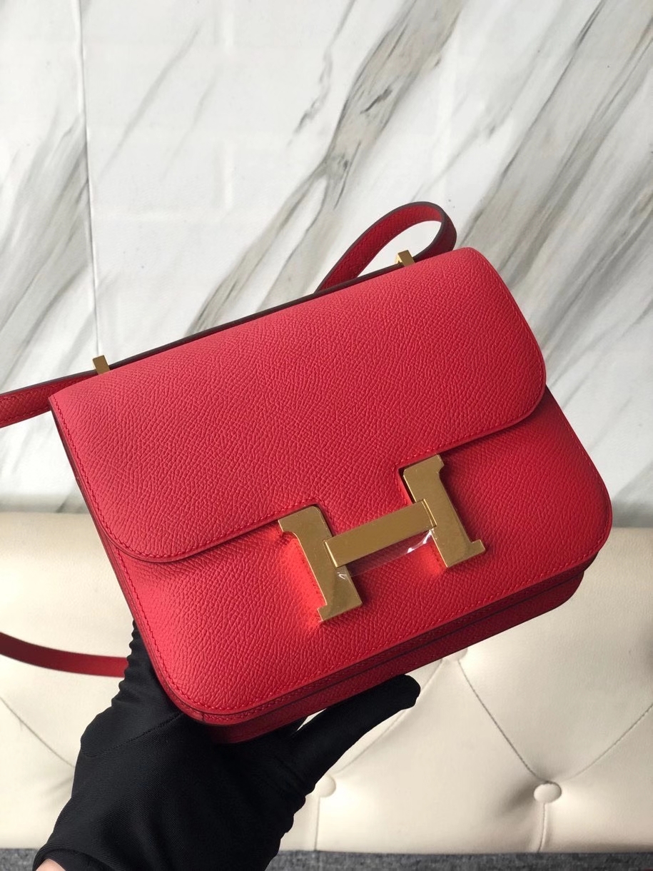Hermès（爱马仕）Constance18cm Epsom 原厂掌纹皮  Q5 国旗红 Rouge casaque 金扣 顶级手缝 现货