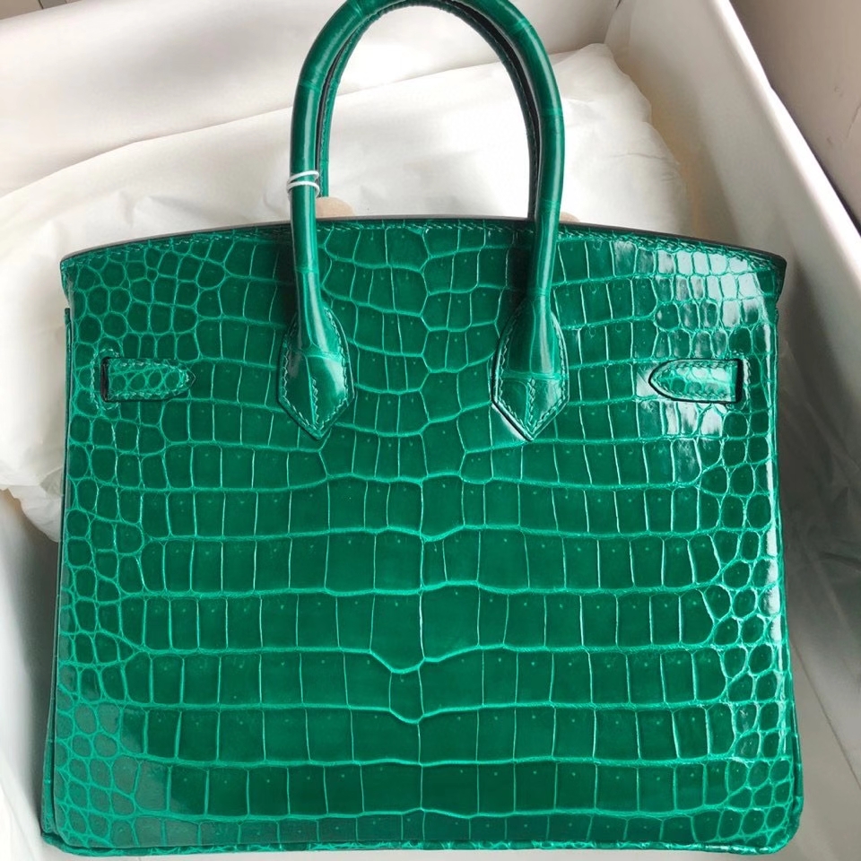 Hermès（爱马仕）Birkin 25cm Porosus shiny 亮面澳洲湾鳄鳄鱼 7Ｑ翡翠绿 金扣 正品五金 定制