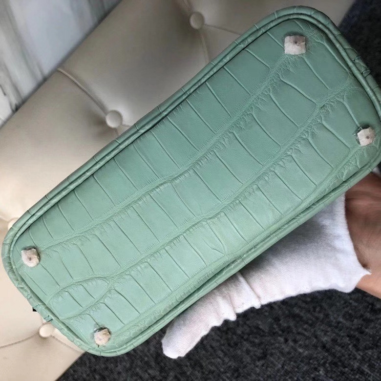 Hermès（爱马仕）Mini bolide alligator matt 雾面鳄鱼 6U 薄荷绿 银扣 顶级手缝 现货