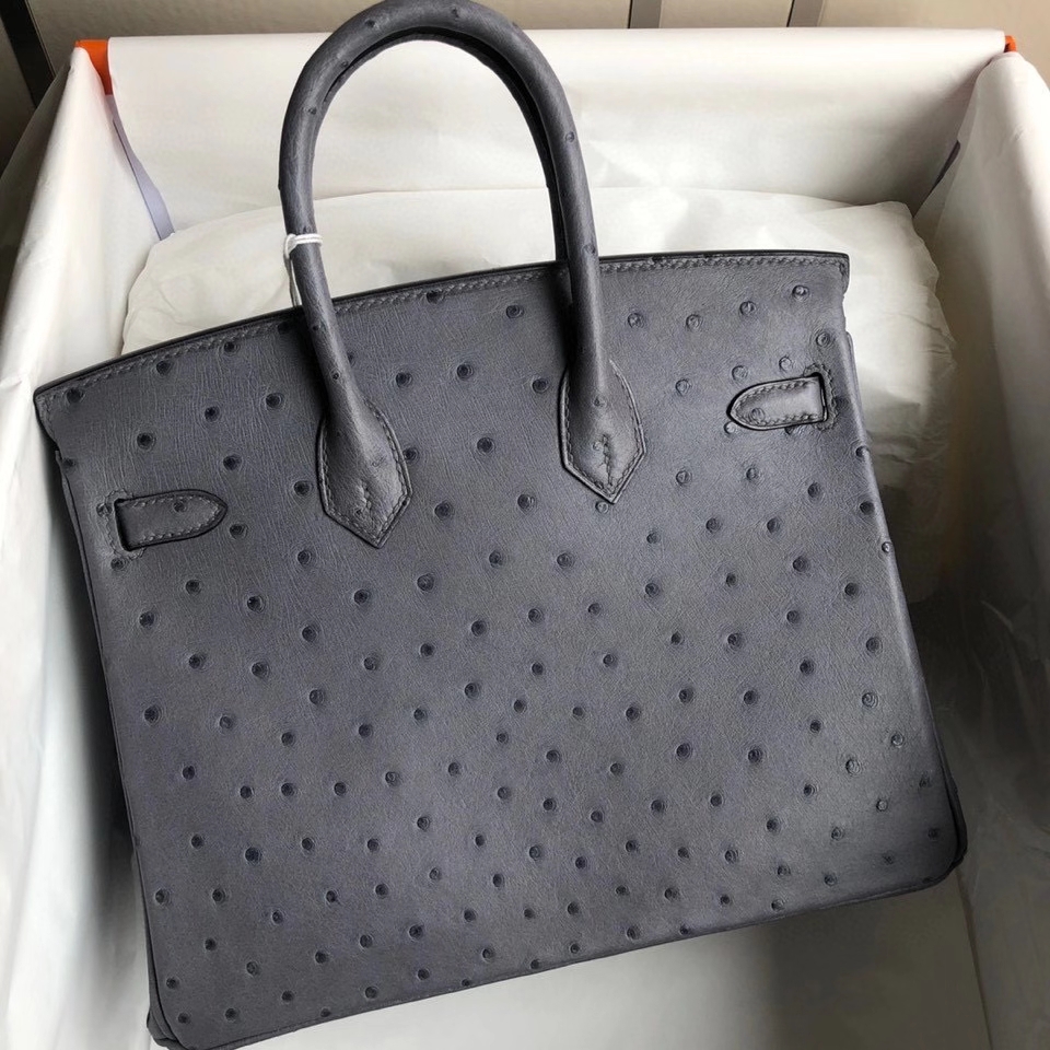 Hermès（爱马仕）Birkin 25cm Ostrich kk 鸵鸟 玛瑙灰 金扣 顶级手缝 现货