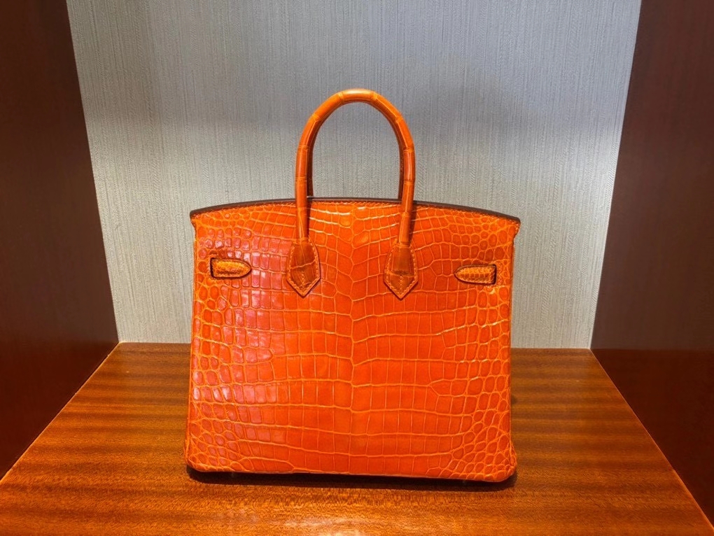 Hermès（爱马仕）Birkin 25cm Crocodile shiny 亮面鳄鱼 93 橙色 Orange 金扣 顶级手缝 现货