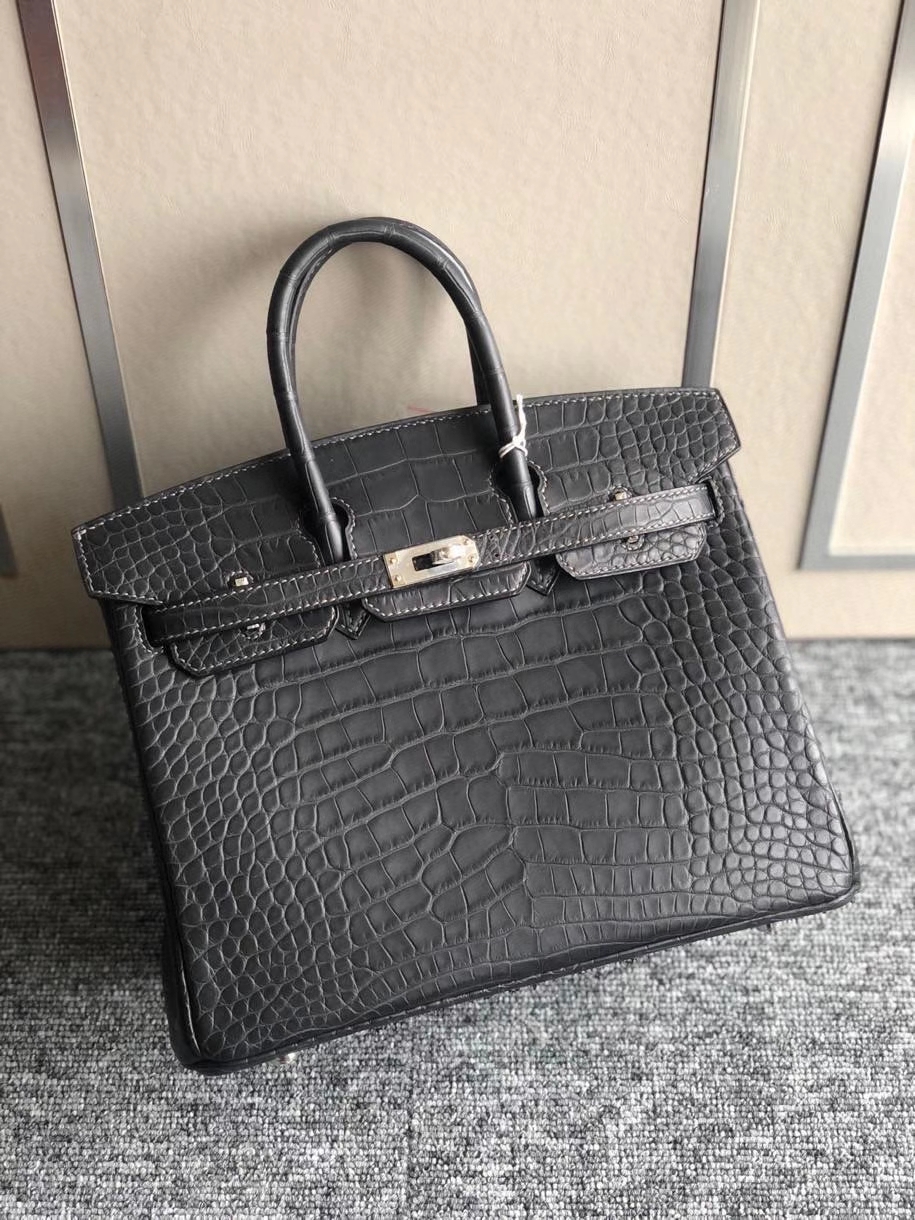 Hermès（爱马仕）Birkin 25cm Alligator matt 雾面鳄鱼  ck88 石墨灰 graphite 银扣 顶级手缝  现货