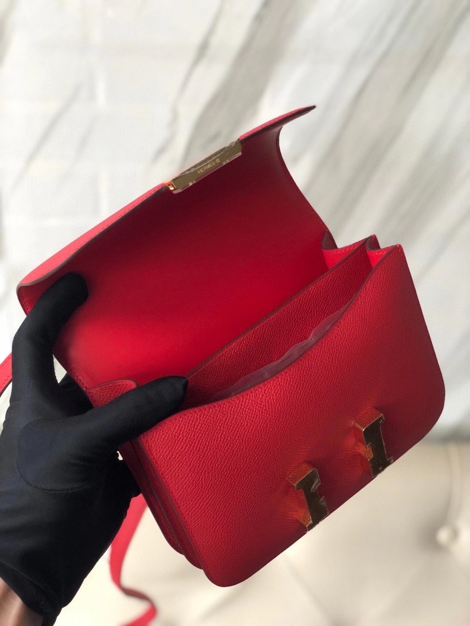 Hermès（爱马仕）Constance18cm Epsom 原厂掌纹皮  Q5 国旗红 Rouge casaque 金扣 顶级手缝 现货