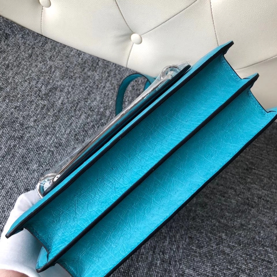 Hermès（爱马仕）Roulis 24cm Ostrich kk鸵鸟 蒂芙尼蓝 银扣 顶级手缝 定制