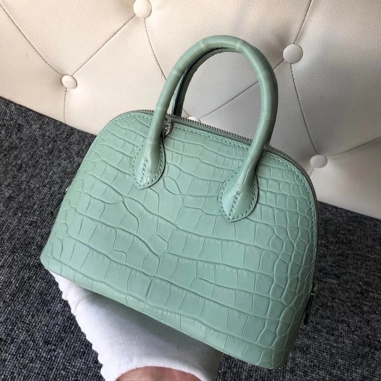 Hermès（爱马仕）Mini bolide alligator matt 雾面鳄鱼 6U 薄荷绿 银扣 顶级手缝 现货
