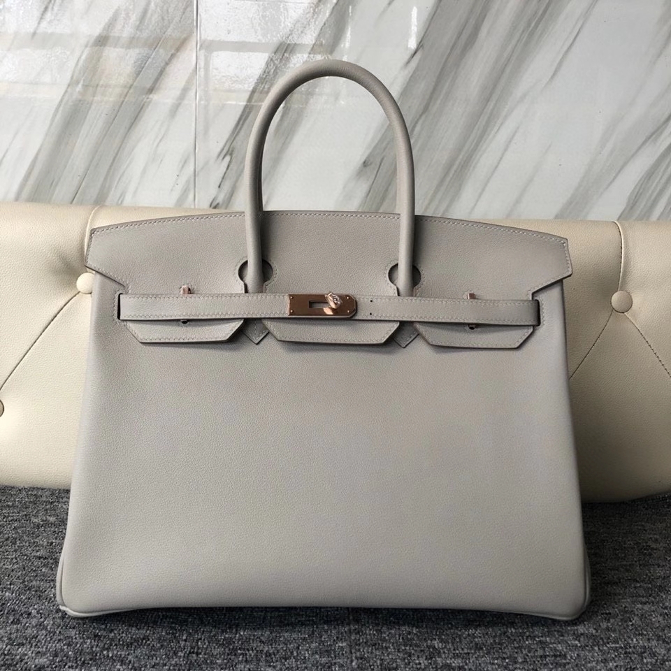 Hermès（爱马仕）Birkin 35cm Evecolor  ck80 珍珠灰 玫瑰金扣 rose gold 顶级手缝 现货