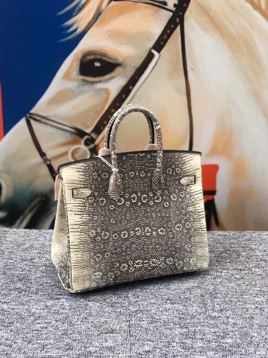 Hermès(爱马仕)Birkin 25cm Lizard 进口亮面蜥蜴 03原色 小喜马拉雅色 银扣 现货-拉尔森鳄鱼皮具定制 - 爱马仕包包官网 Hermès(爱马仕)Birkin 25cm Lizard 进口亮面蜥蜴 03原色 小喜马拉雅色 银扣 现货