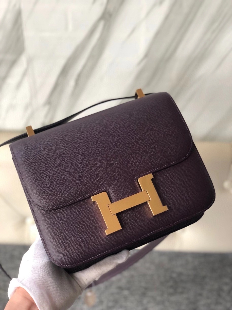 Hermès（爱马仕）Constance 24cm Epsom 原厂掌纹皮 葡萄紫 金扣 顶级手缝 定制
