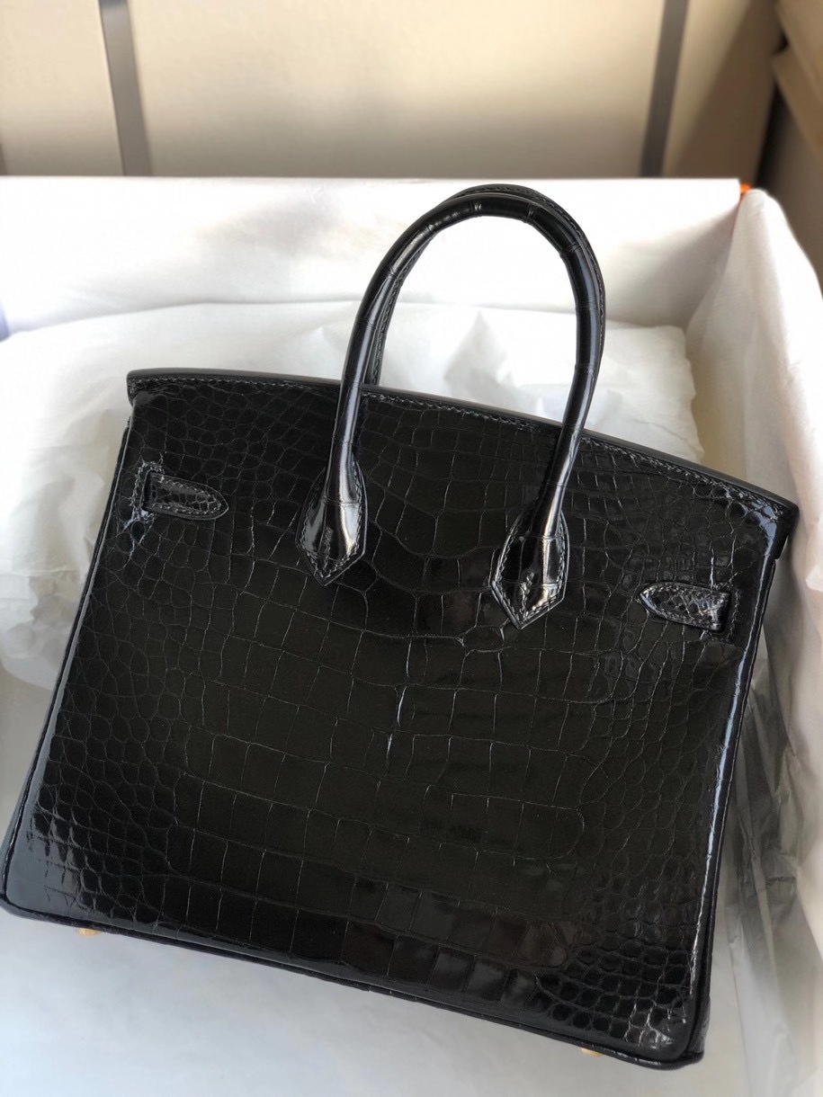 Hermès（爱马仕）Birkin 25cm Alligator shiny 亮面鳄鱼ck89 黑色 Noir 金扣 顶级手缝 现货