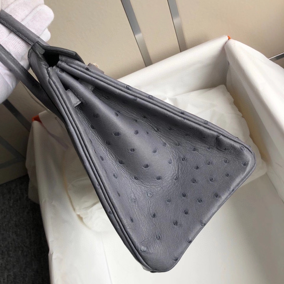 Hermès（爱马仕）Birkin 25cm Ostrich kk 鸵鸟 玛瑙灰 金扣 顶级手缝 现货