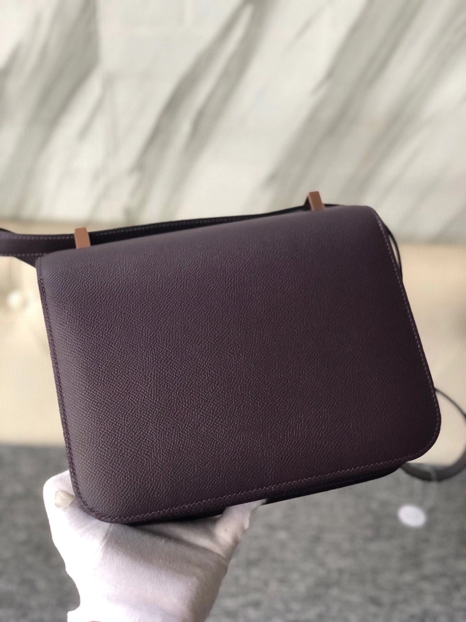 Hermès（爱马仕）Constance 24cm Epsom 原厂掌纹皮 葡萄紫内拼海葵紫 玫瑰金 Rose gold 顶级手缝 定制